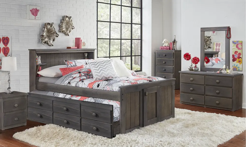 Rocky Gray Full Captain's Bed with Trundle-1