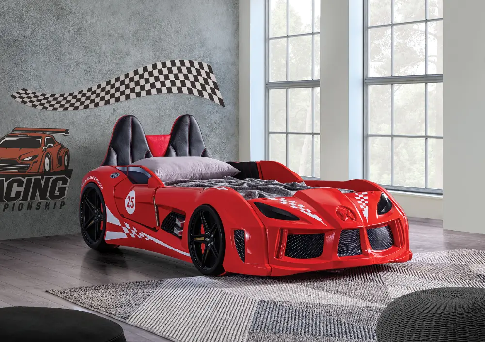 Trackster Red Twin Car Bed-1