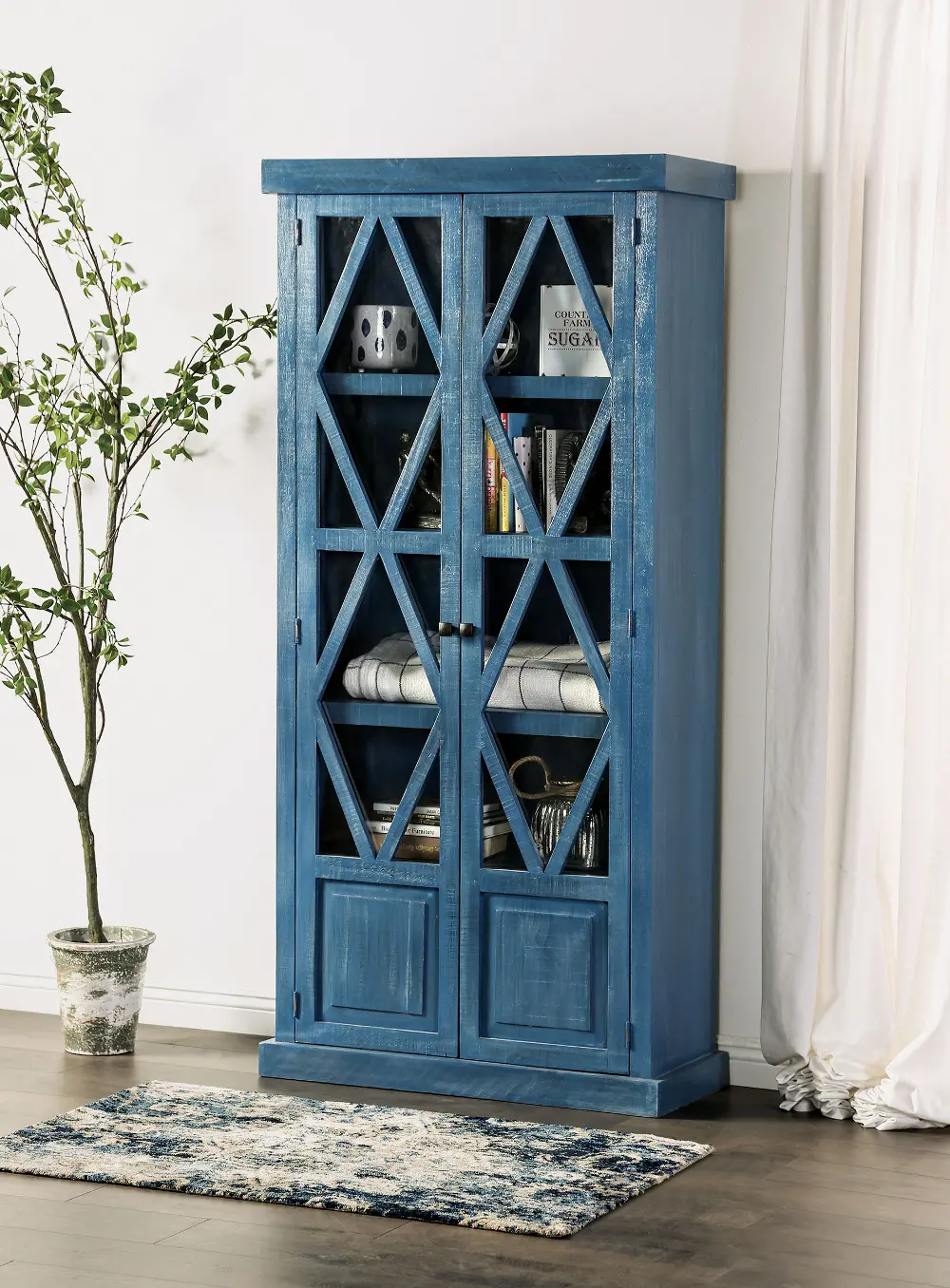 Zenia Blue Denim Curio Cabinet-1