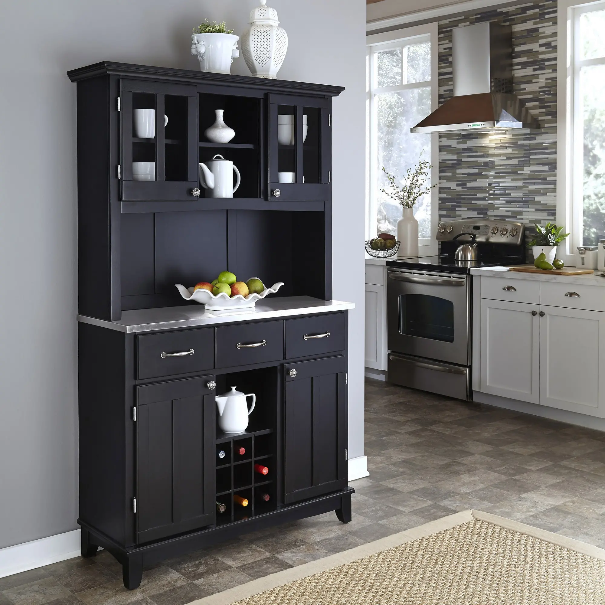 Homestyles Black Buffet with a Hutch RC Willey