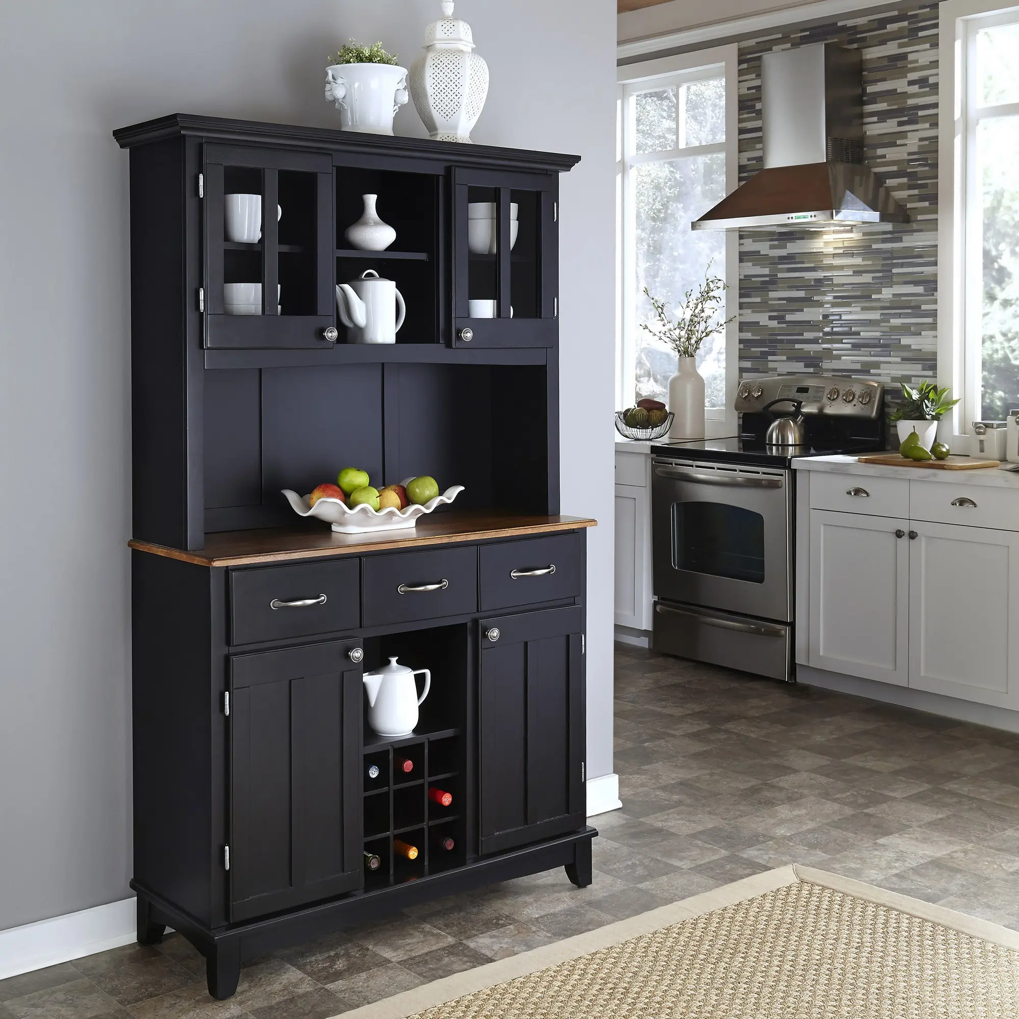 Homestyles Black Buffet With Hutch Rc