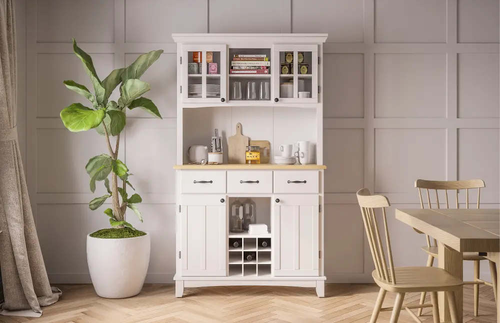 5100-0021-12 Homestyles Large White Buffet and Wooden Top with Hutch-1