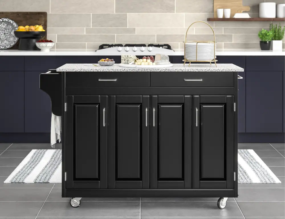 9200-1043 Create-A-Cart Black Kitchen Cart with Gray Granite Top-1