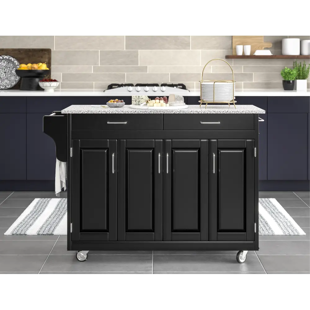 Create-A-Cart Black Kitchen Cart with Gray Granite Top-1