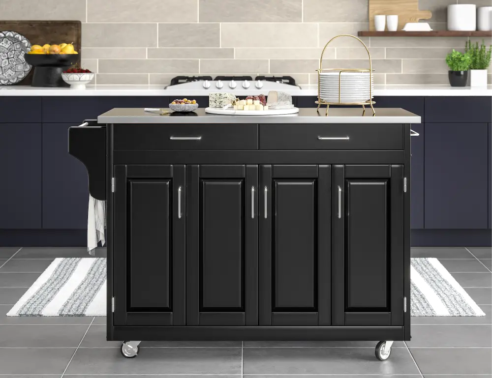 9200-1042 Create-A-Cart Black Kitchen Cart with Stainless Steel Top-1