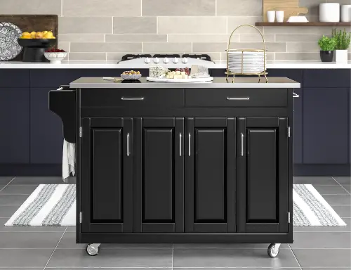 Kitchen Cart with Stainless Steel Top and Storage Cabinet, Kitchen