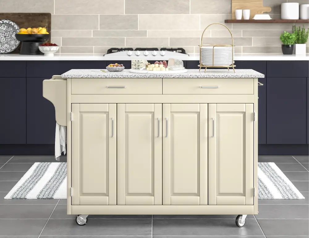 9200-1023 Create-A-Cart Off-white Kitchen Cart with Gray Granite Top-1