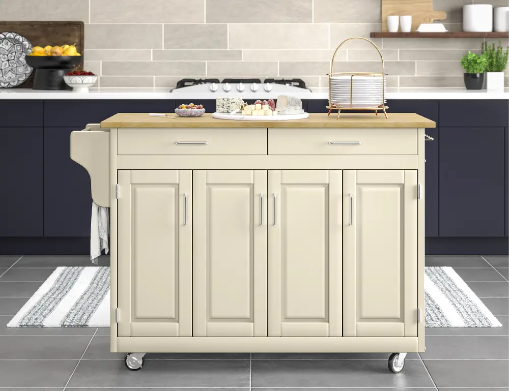 9200-1021 Create-A-Cart Off-White Kitchen Cart with Hardwood Top-1