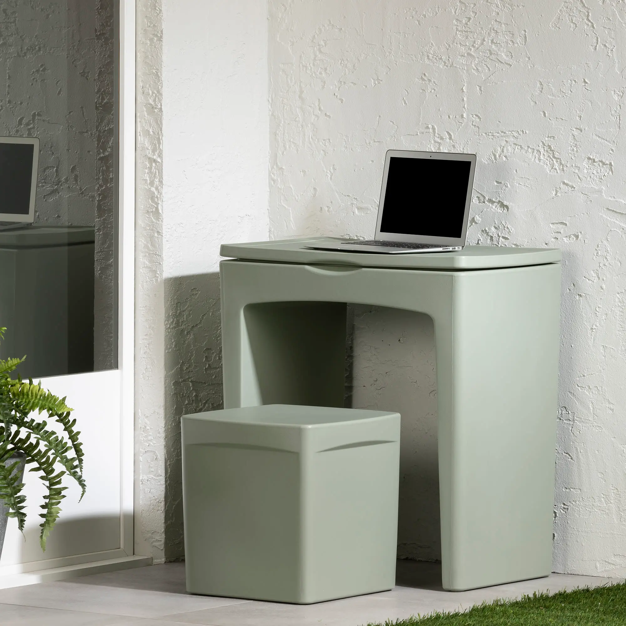 13789 Dalya Sage Green Small Outdoor Desk with Bench - S sku 13789