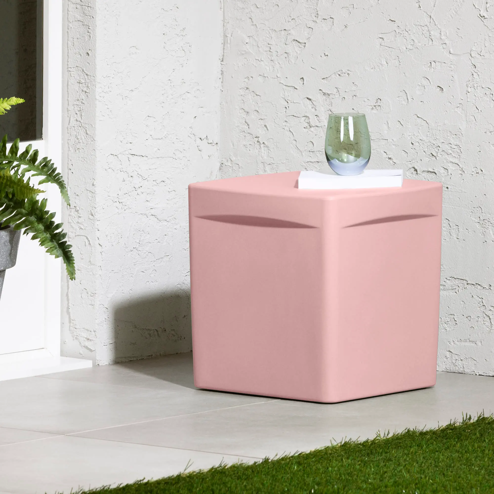 Dalya Pink Square Outdoor Side Table - South Shore