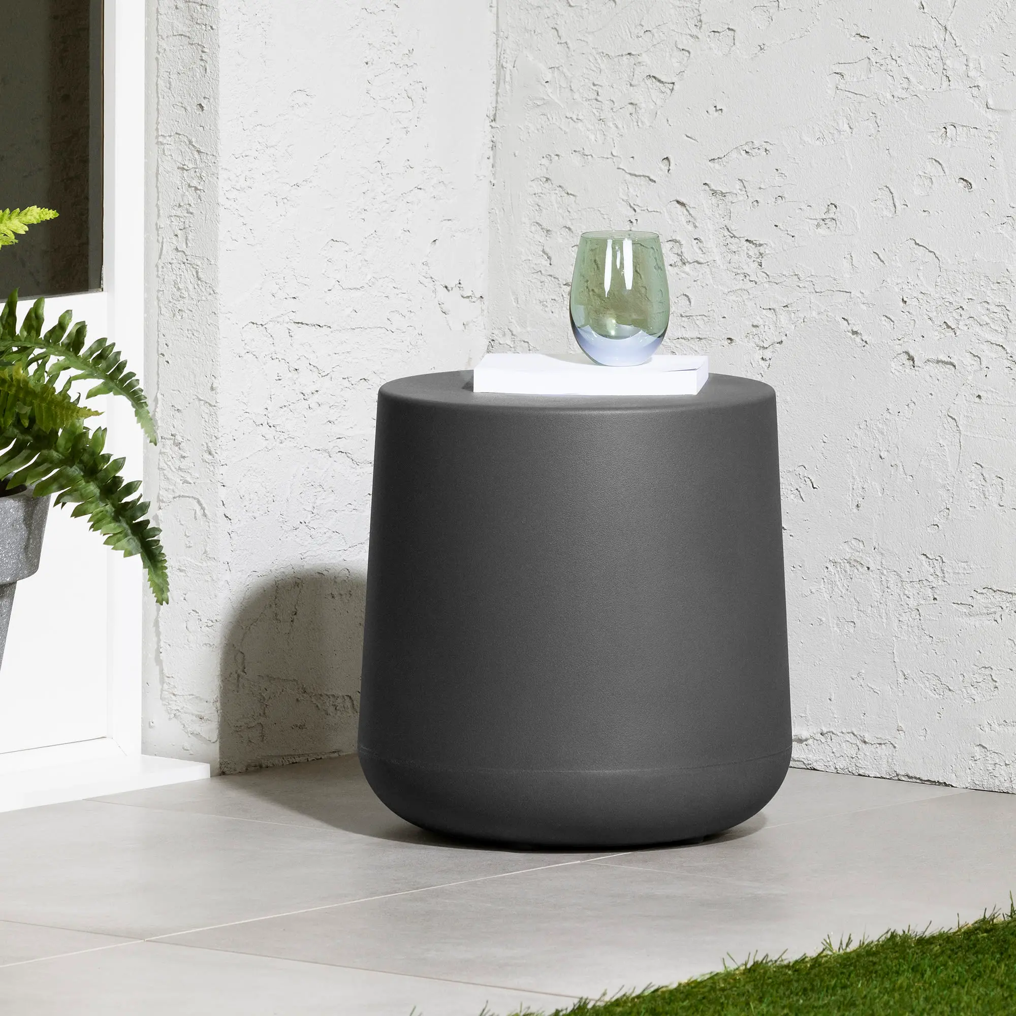 Dalya Dark Gray Round Outdoor Side Table - South Shore