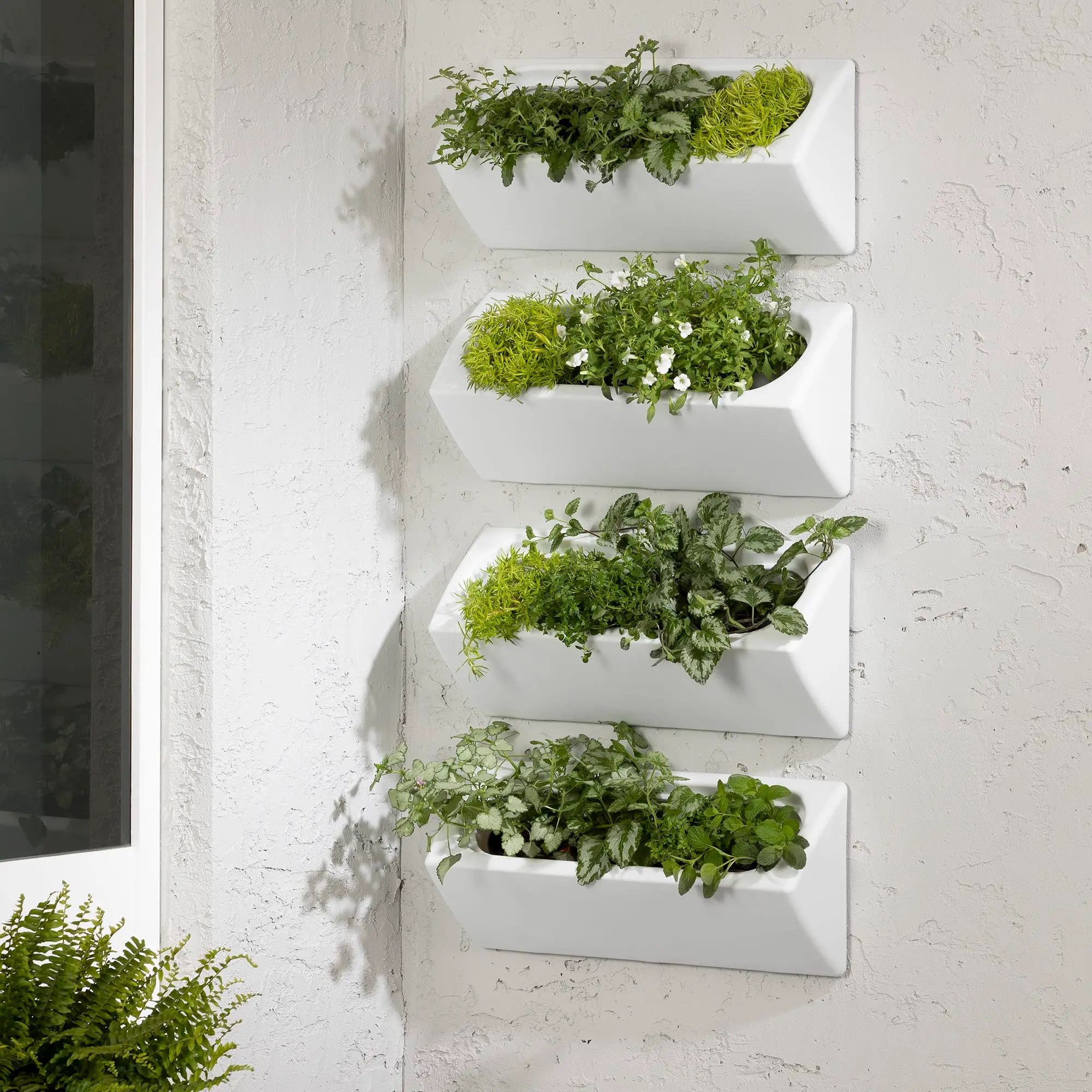 Dalya Set of 4 White Outdoor Wall Planters - South Shore