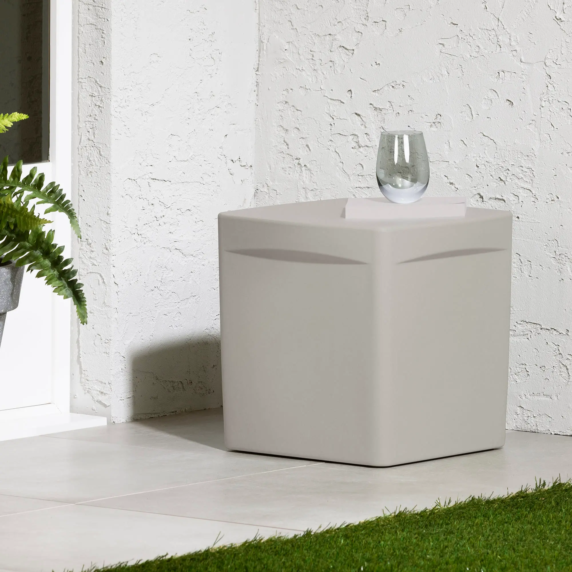 Dalya Greige Square Outdoor Side Table - South Shore