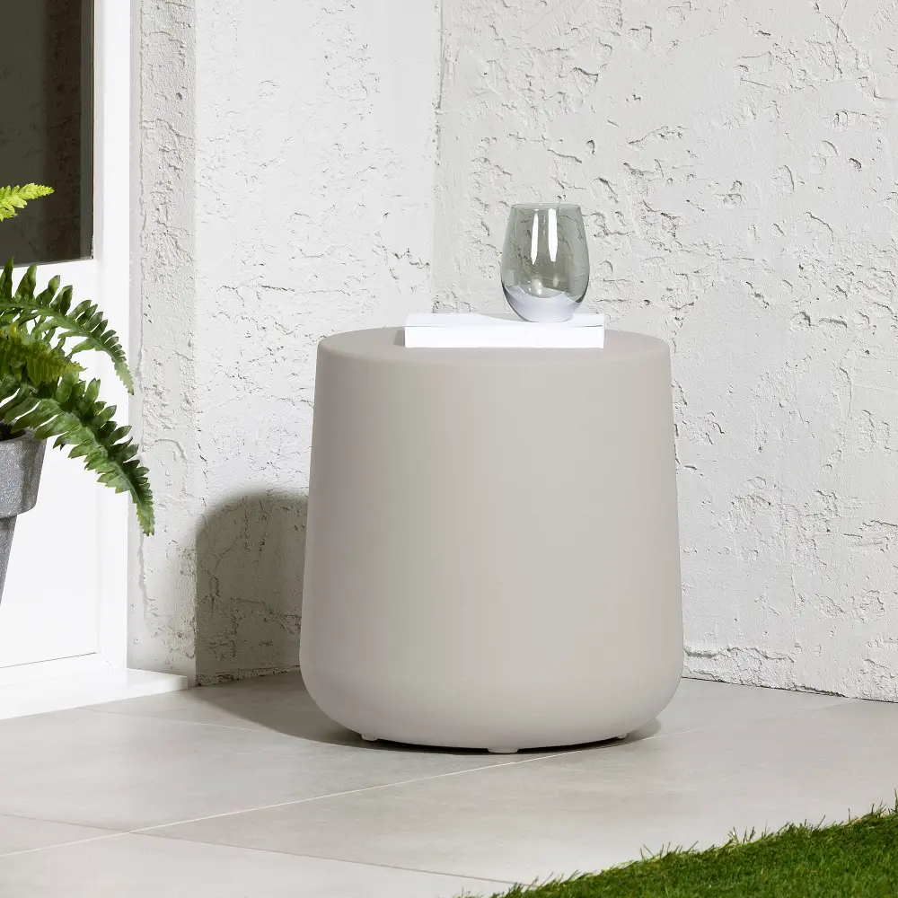 14241 Dalya Greige Round Outdoor Side Table - South Shore-1