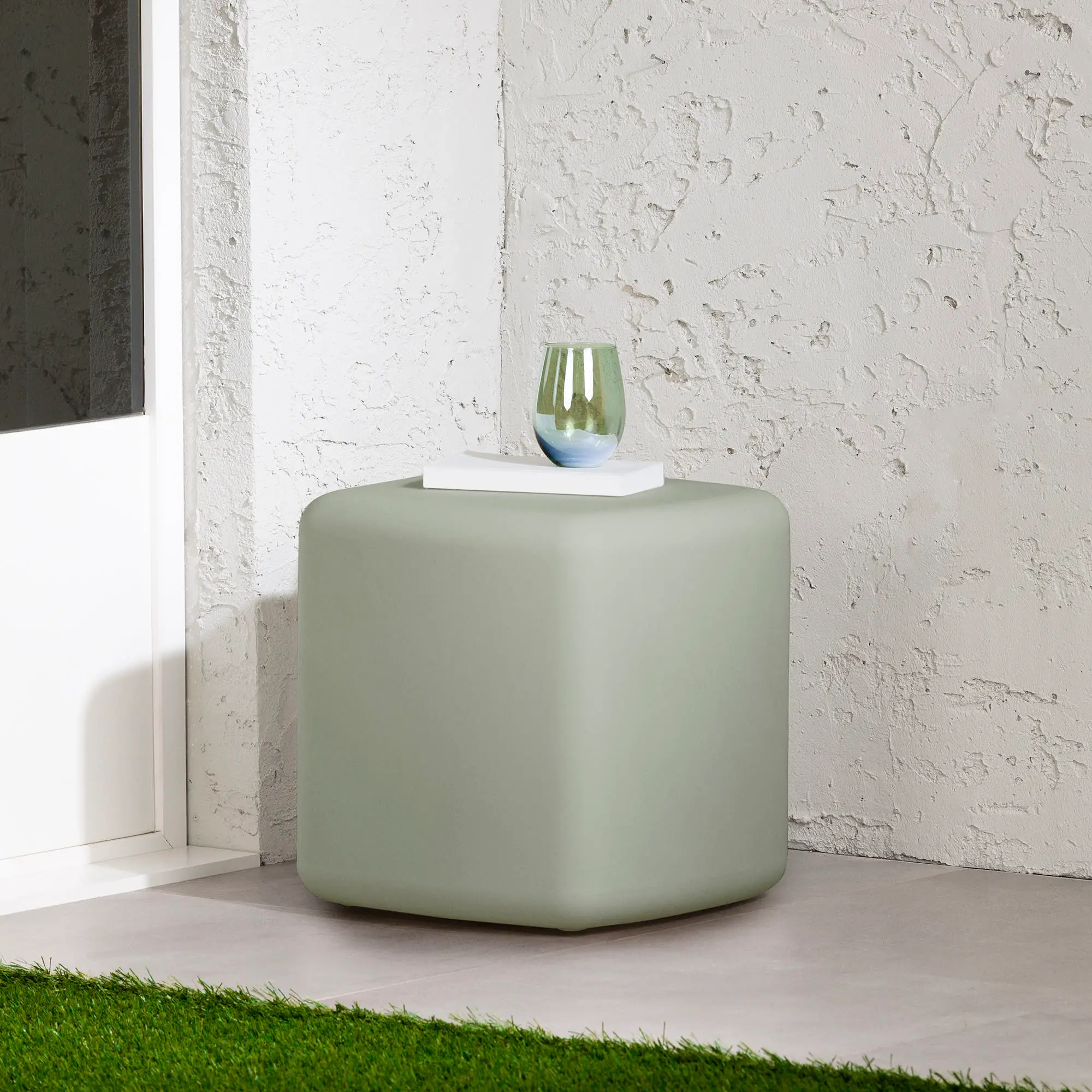 Dalya Sage Green Outdoor Side Table with Rounded Corners - South Shore