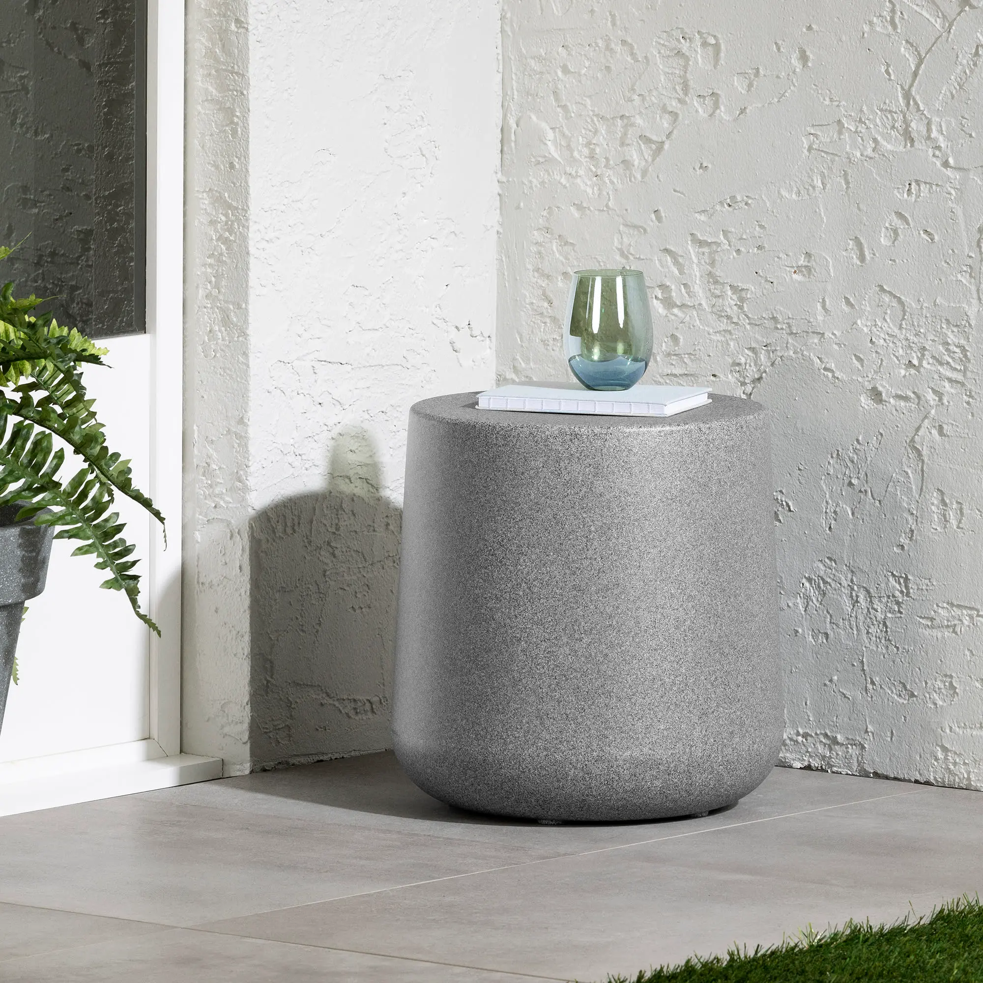 Dalya Mottled Gray Round Outdoor Side Table - South Shore