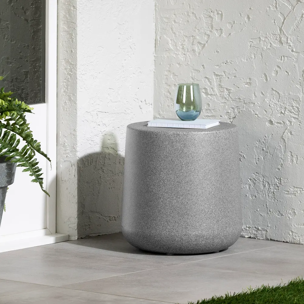 14429 Dalya Mottled Gray Round Outdoor Side Table - South Shore-1