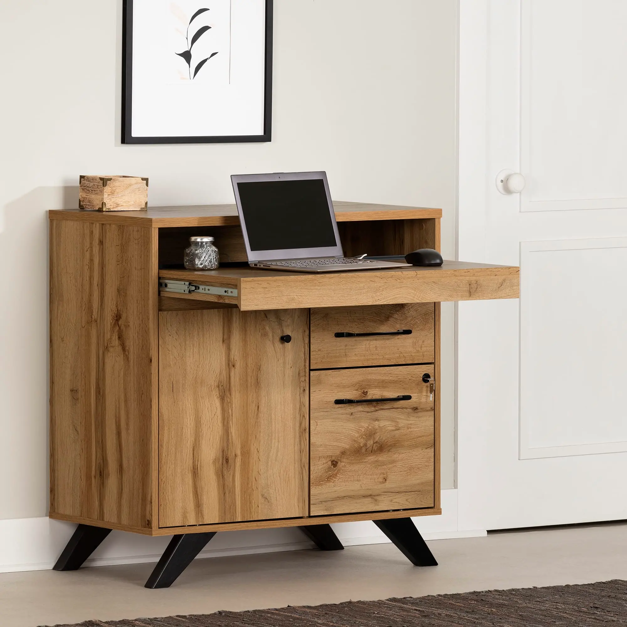 Flam Light Brown Multi-Function Secretary Desk