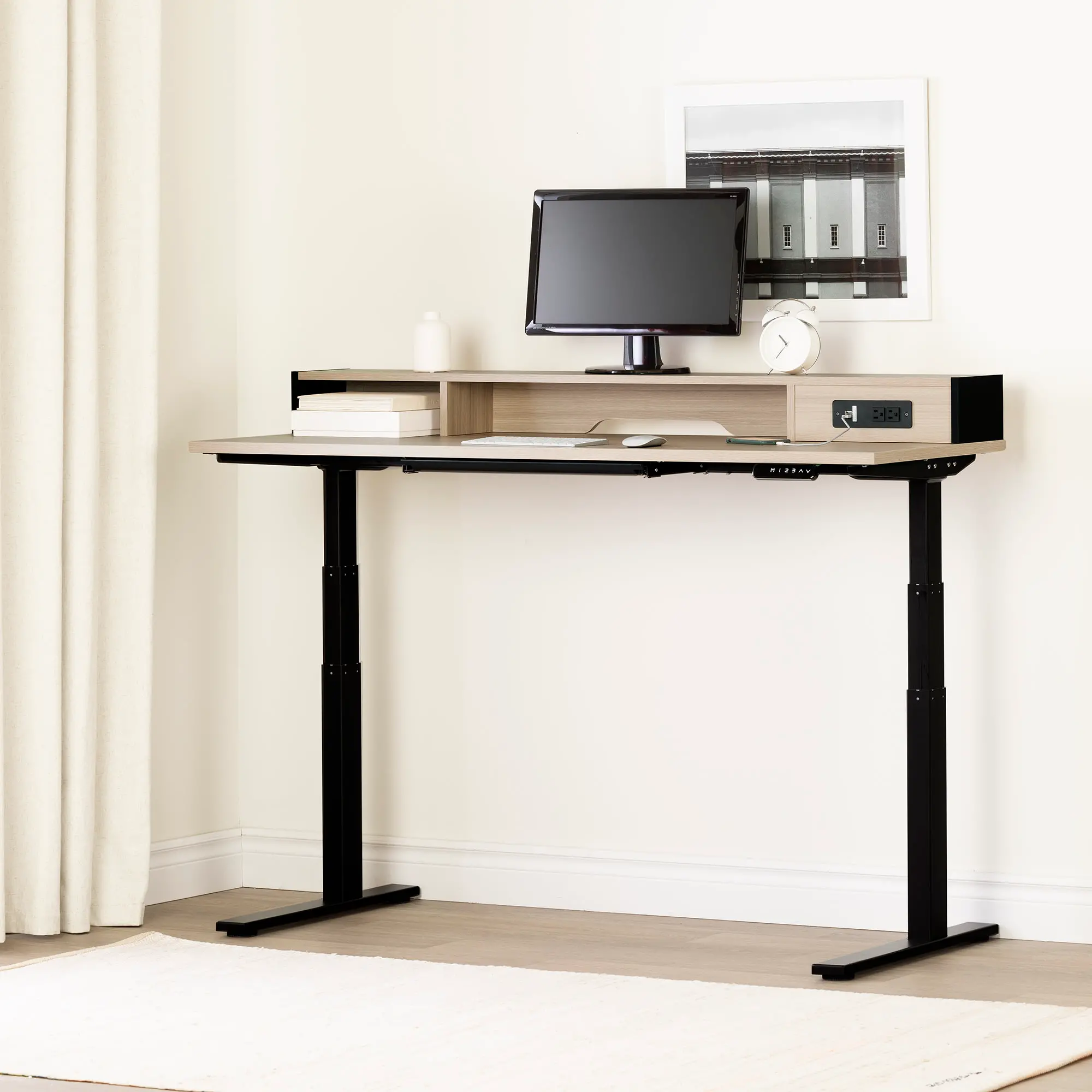 Majyta Light Brown and Black Adjustable Height Standing Desk with...