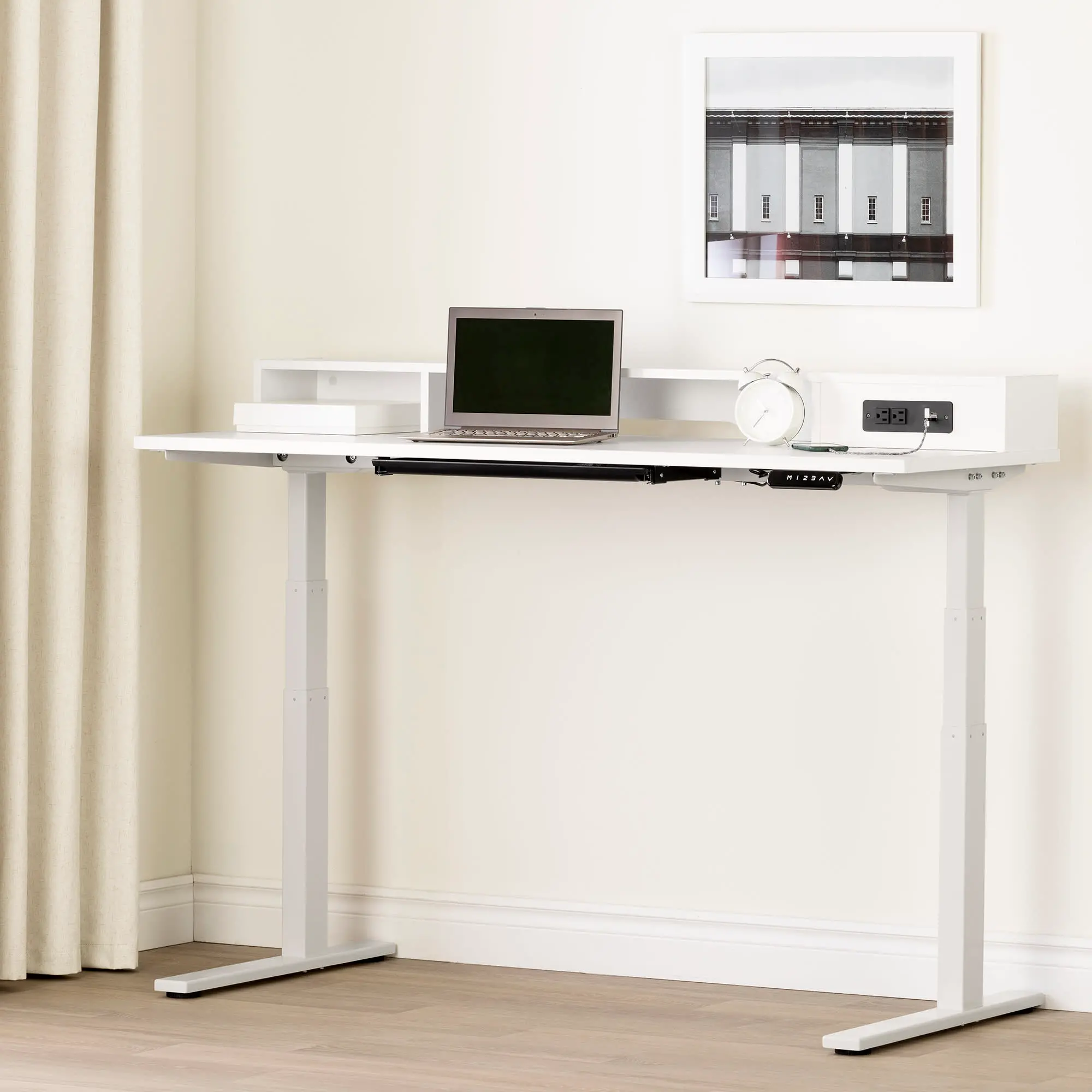Majyta White Adjustable Height Standing Desk with Built In Power...
