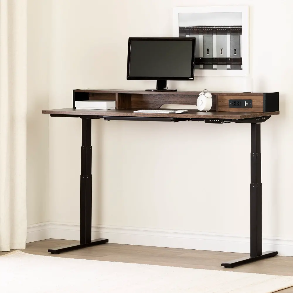 13346 Majyta Dark Brown and Black Adjustable Height Standing Desk with Built In Power Bar - South Shore-1