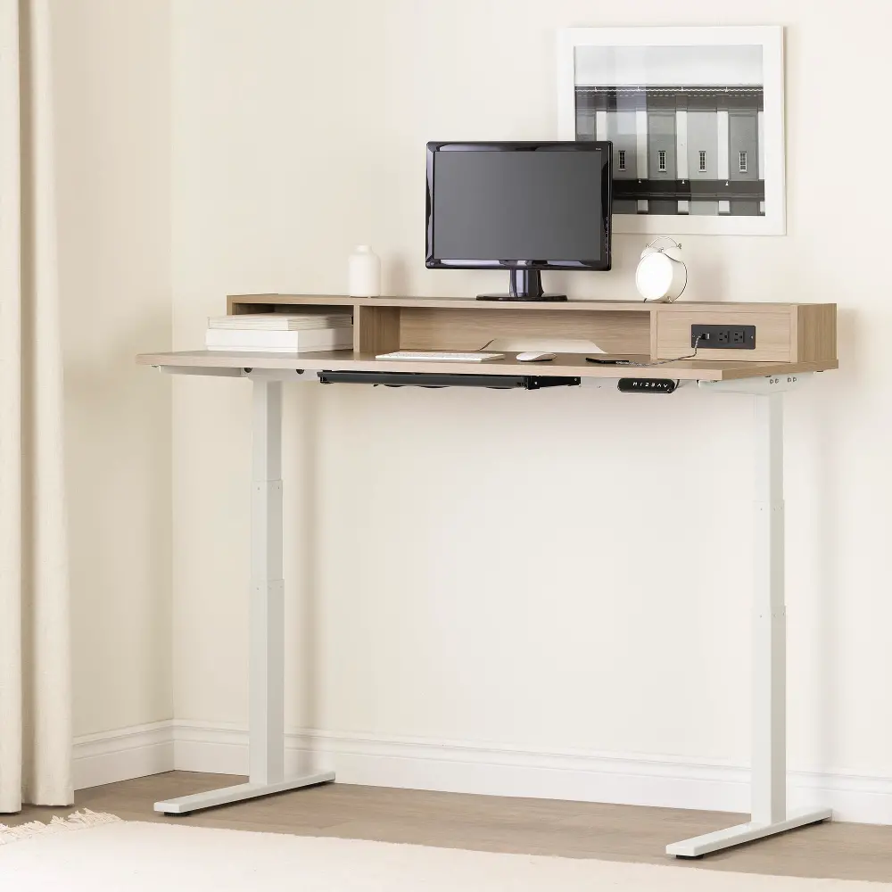 13827 Majyta Light Brown Adjustable Height Standing Desk with Built In Power Bar - South Shore-1