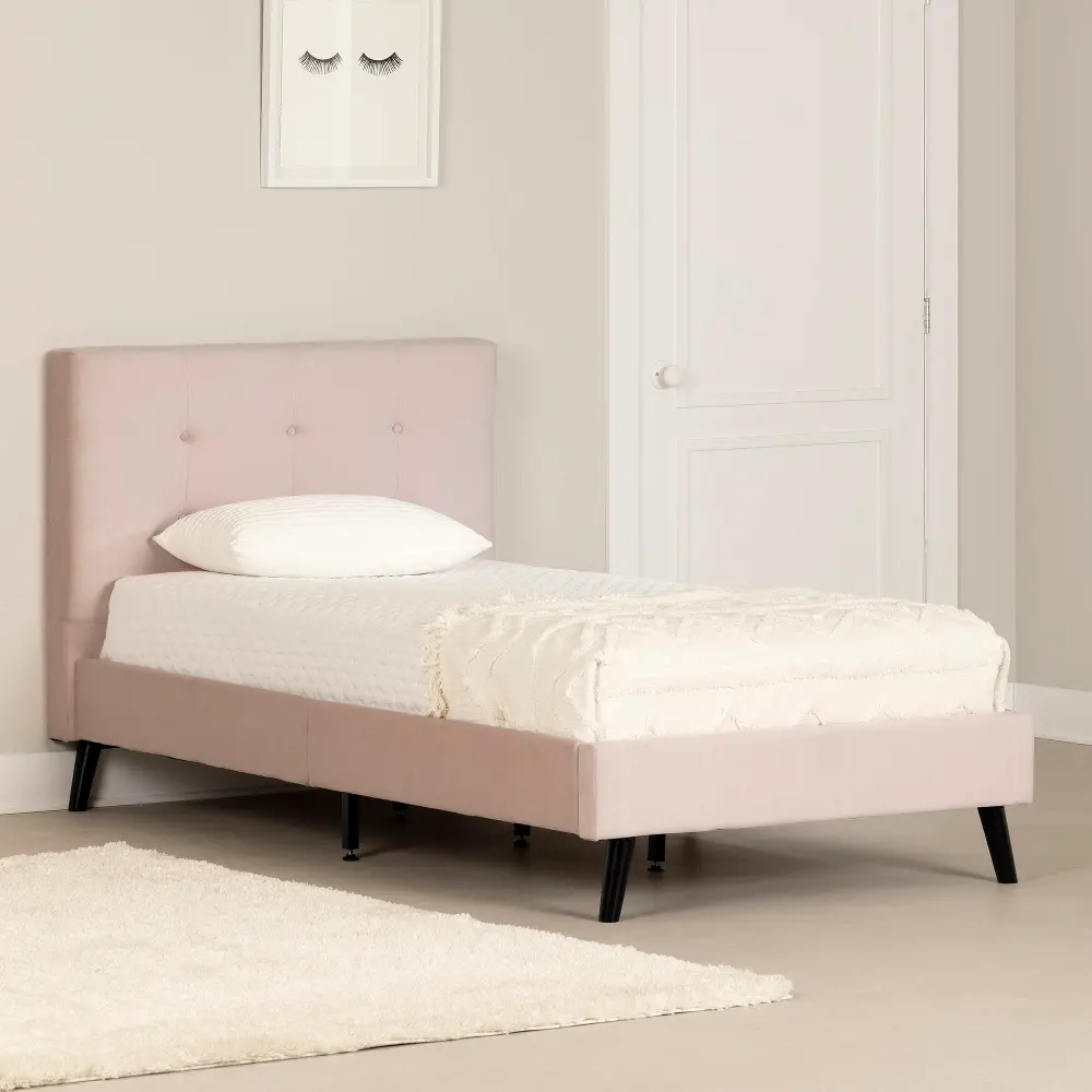 13738 Maliza Pale Pink Twin Upholstered Platform Bed - South Shore-1