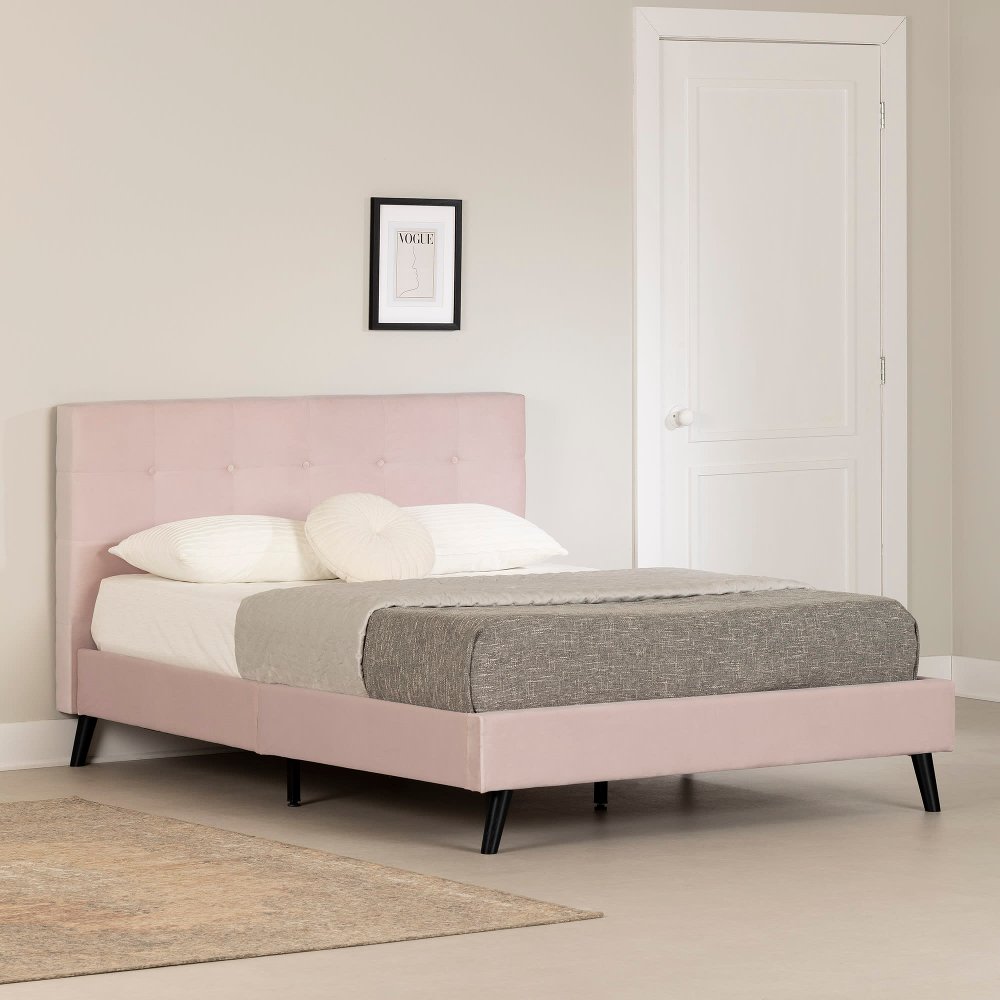 Maliza Pale Pink Full Upholstered Platform Bed - South Shore