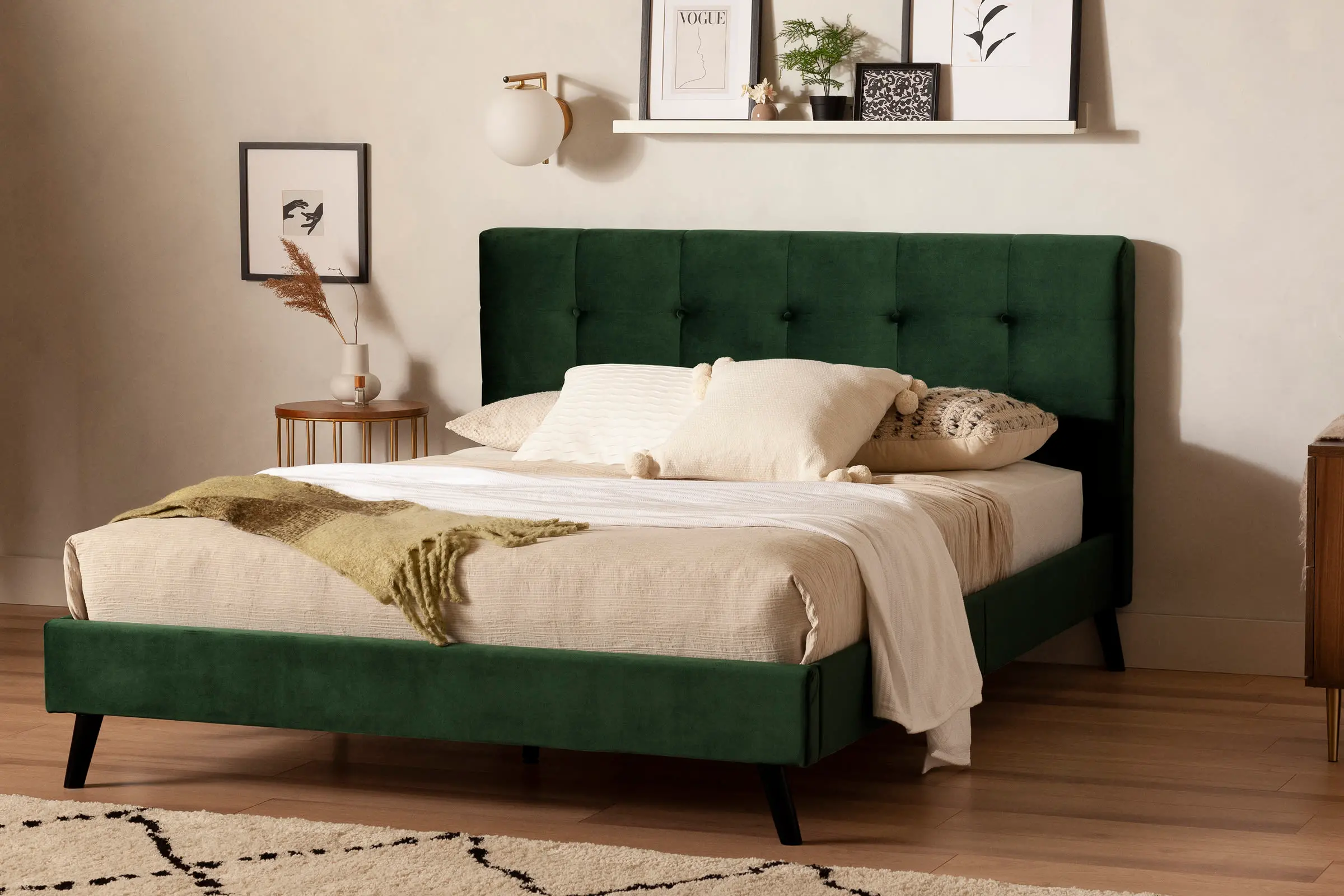 Maliza Dark Green Queen Upholstered Platform Bed - South Shore