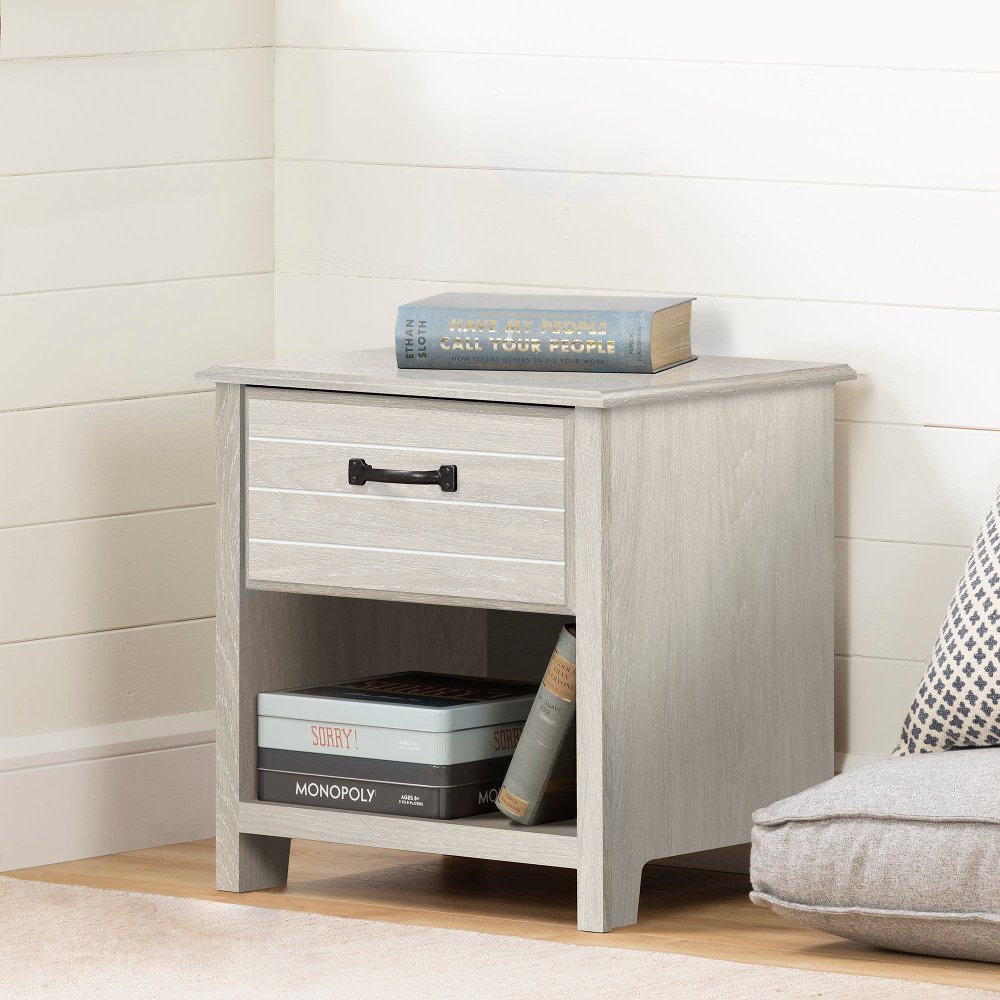 Ulysses Gray Oak 1-Drawer Nightstand - South Shore