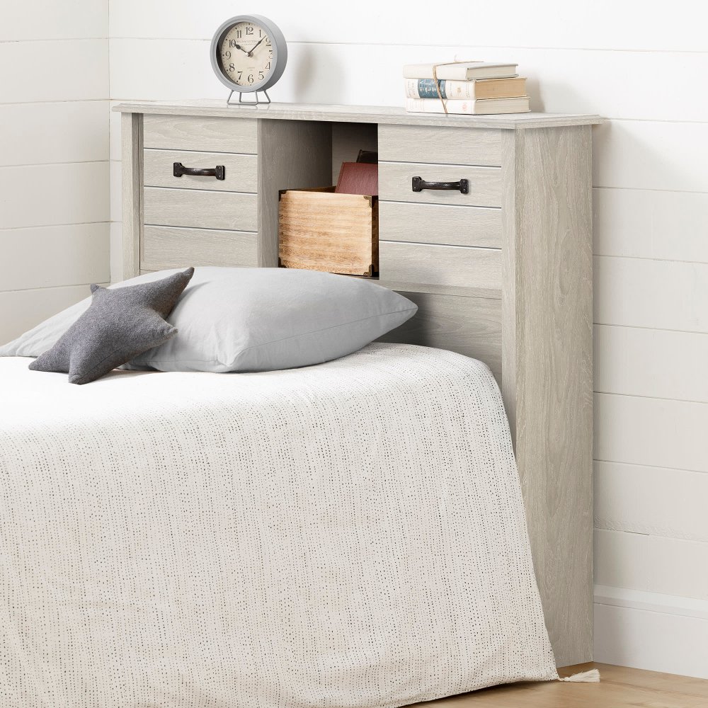 Ulysses Gray Oak Twin Bookcase Headboard - South Shore