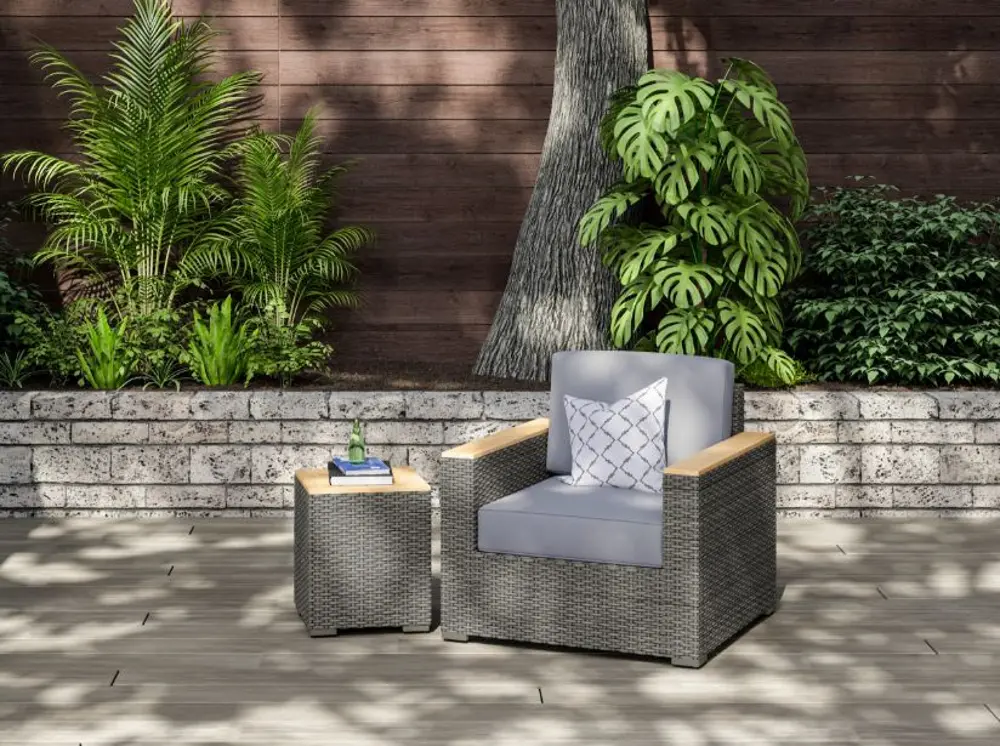 6801-11-T Boca Raton Gray Outdoor Arm Chair and Side Table-1
