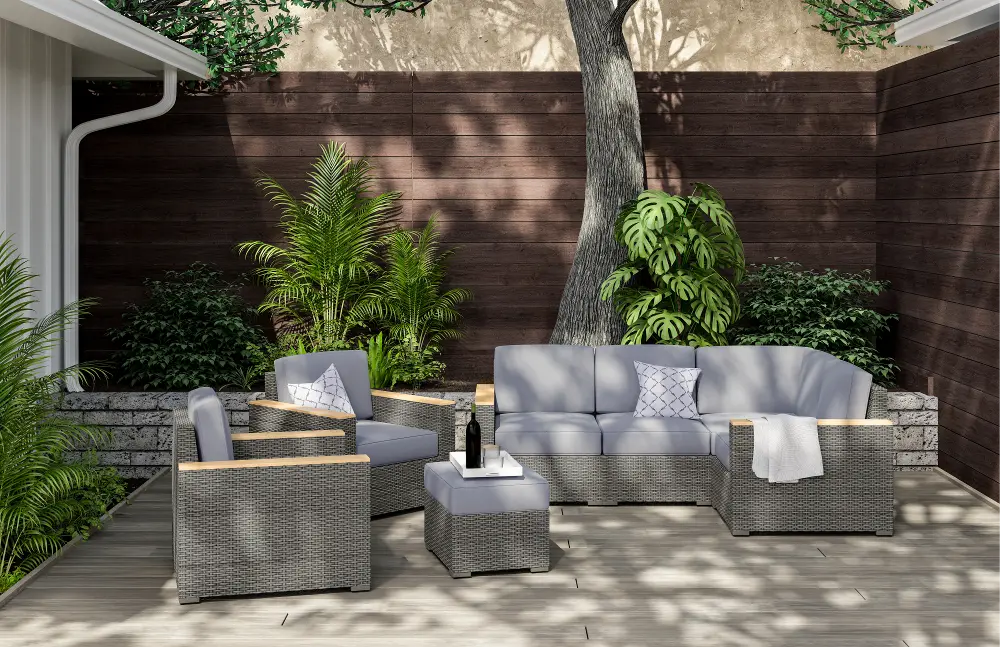 6801-411D9-T Boca Raton Gray Outdoor 4 Seat Sectional with Armchair Set-1