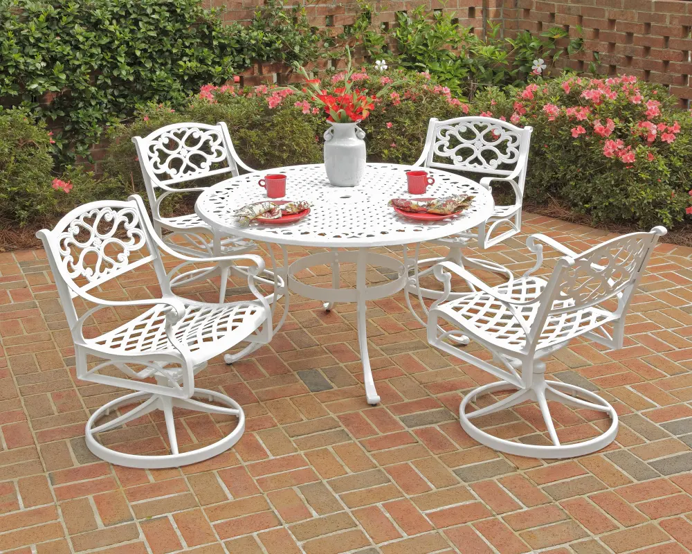 6652-305 Sanibel 42  White 5 Piece Outdoor Dining Set with Swivel Chairs-1