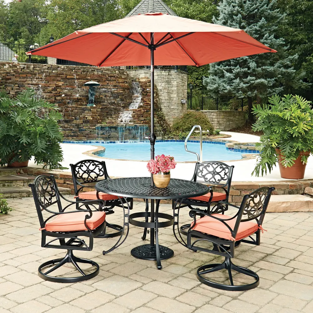6654-3256C Sanibel 48  Black 6 Piece Outdoor Dining Set with Swivel Chairs-1