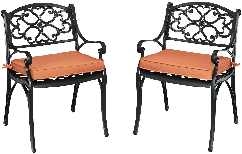 6654-80C Sanibel Black Outdoor Chair Pair with Orange Cushions-1
