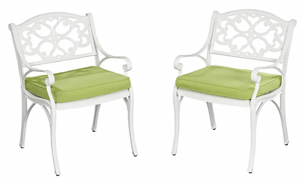 6652-80C Sanibel White Outdoor Chair Pair with Green Cushions-1