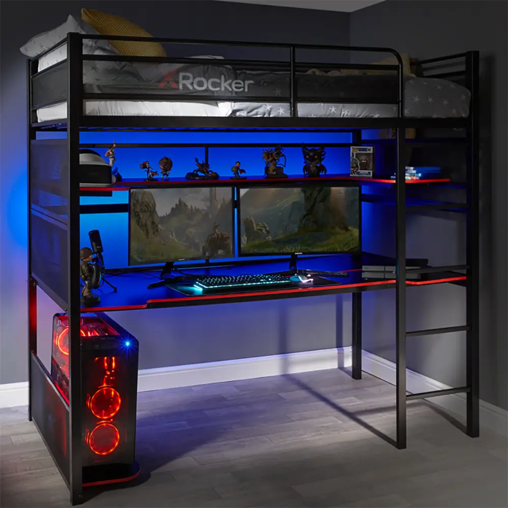 X Rocker Black Gaming Loft Bunk with Desk-1