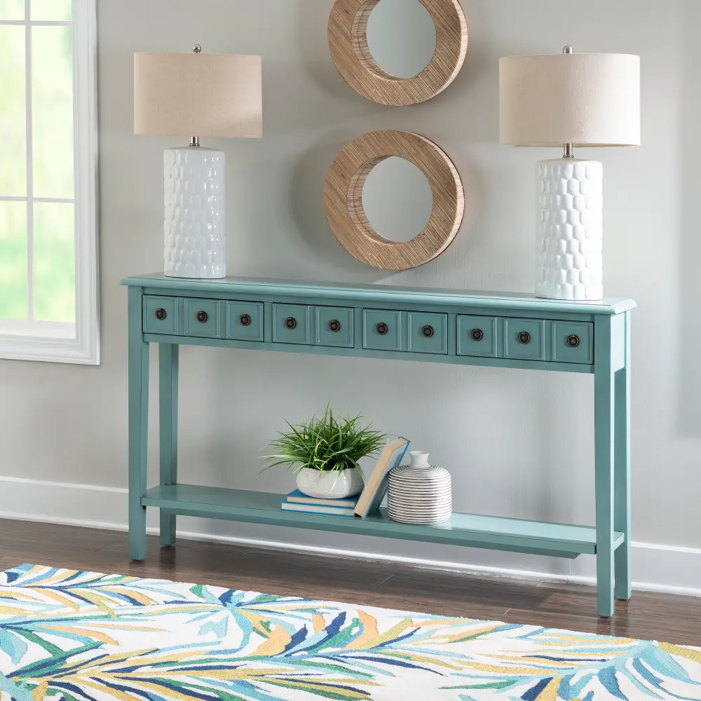 Sadie Teal Long Console Table-1
