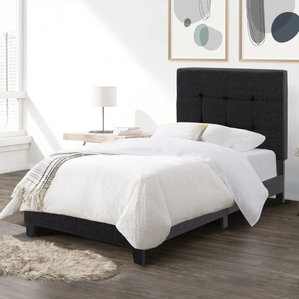 Ellery Black Fabric Tufted Twin Bed-1