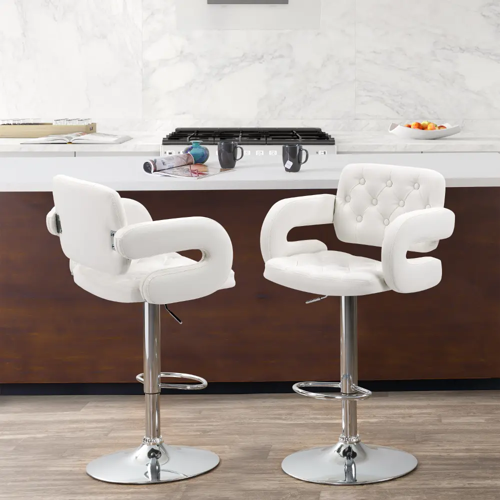 White Adjustable Counter Height Barstool with Armrests, Set of 2-1