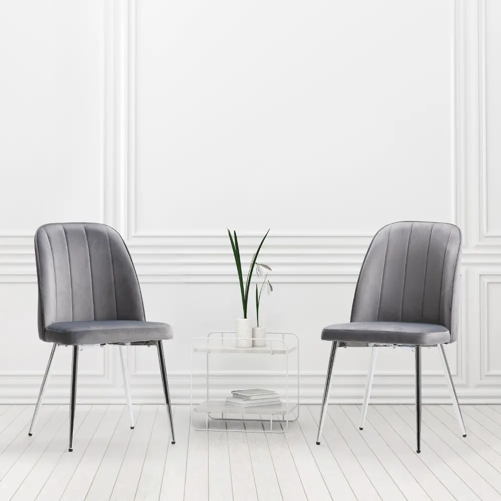 Nash Dark Gray Velvet Tufted Side Chair, Set of 2-1