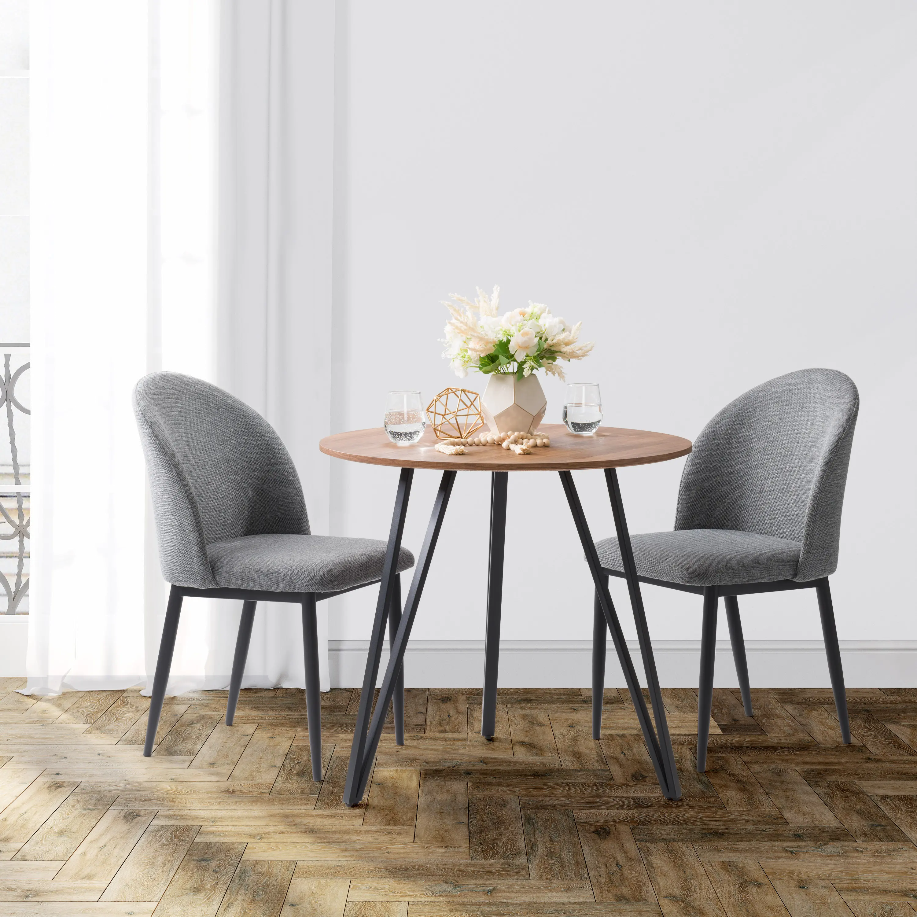 Nash Gray Side Chair with Black Legs, Set of 2