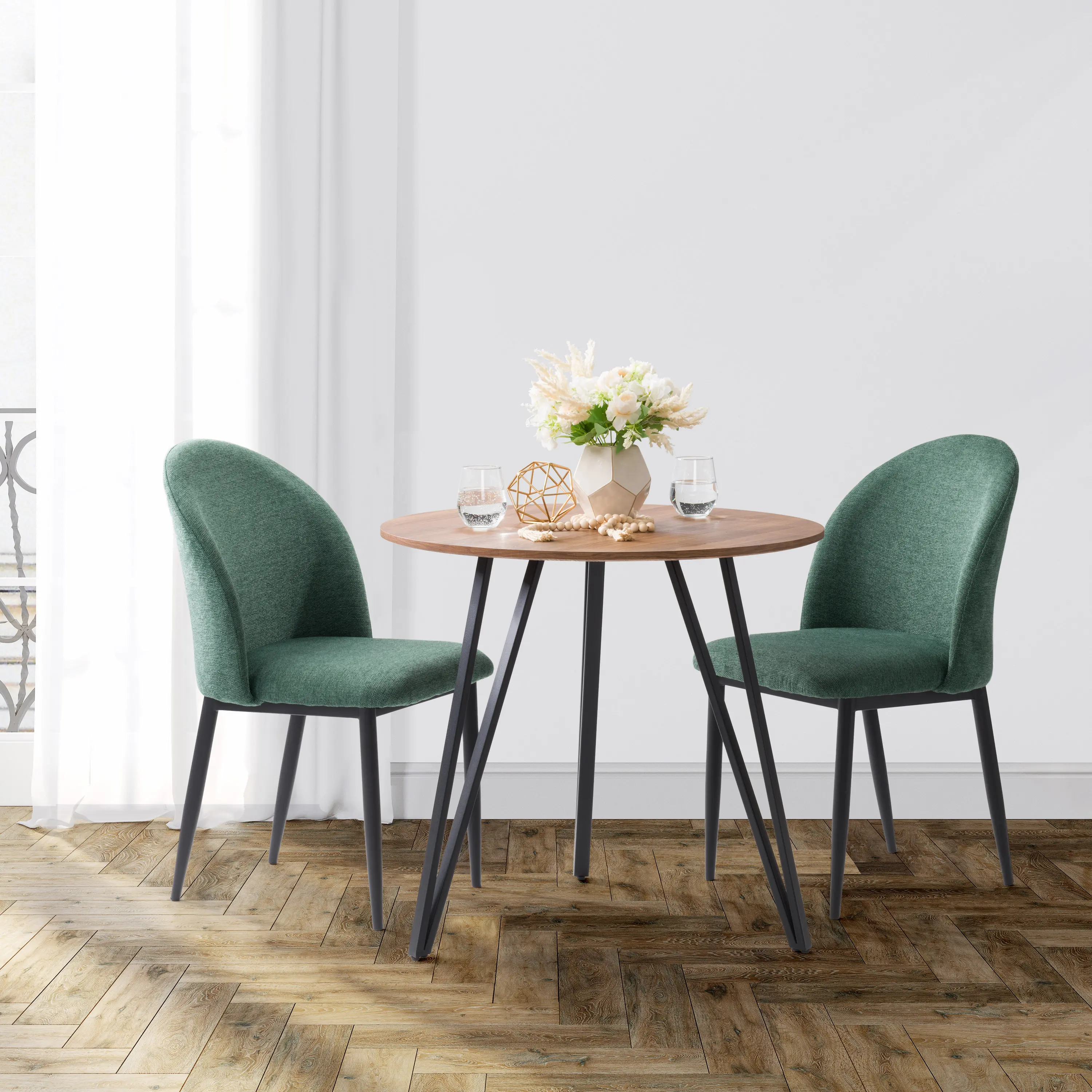 Nash Dark Green Side Chair with Black Legs, Set of 2
