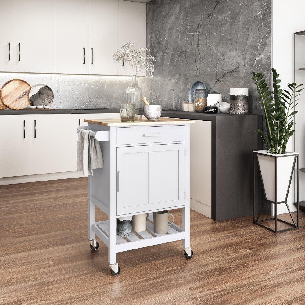 Sage White Wood Kitchen Cart