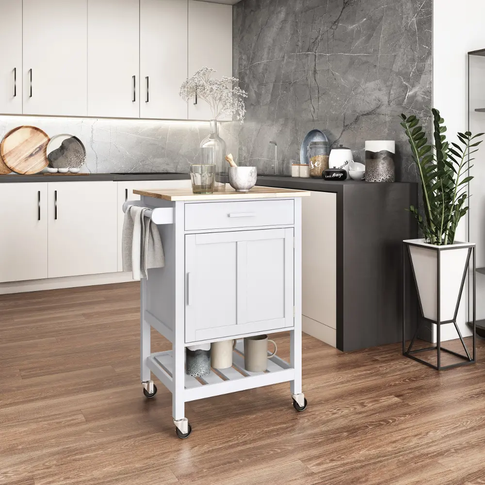 Sage White Wood Kitchen Cart-1