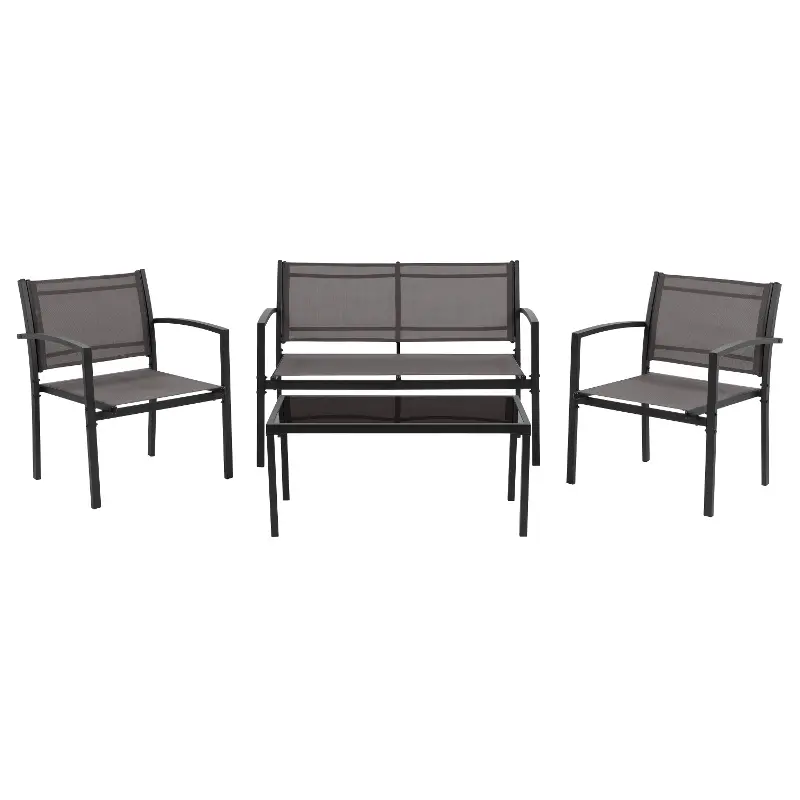 Everett 4 Piece Gray Mesh Patio Conversation Set
