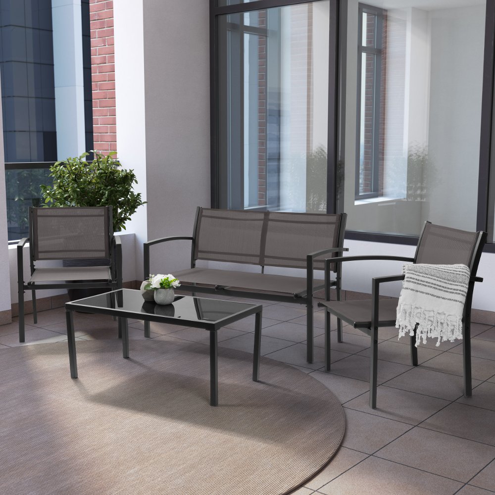 Everett Gray Mesh 4 Piece Patio Conversation Set