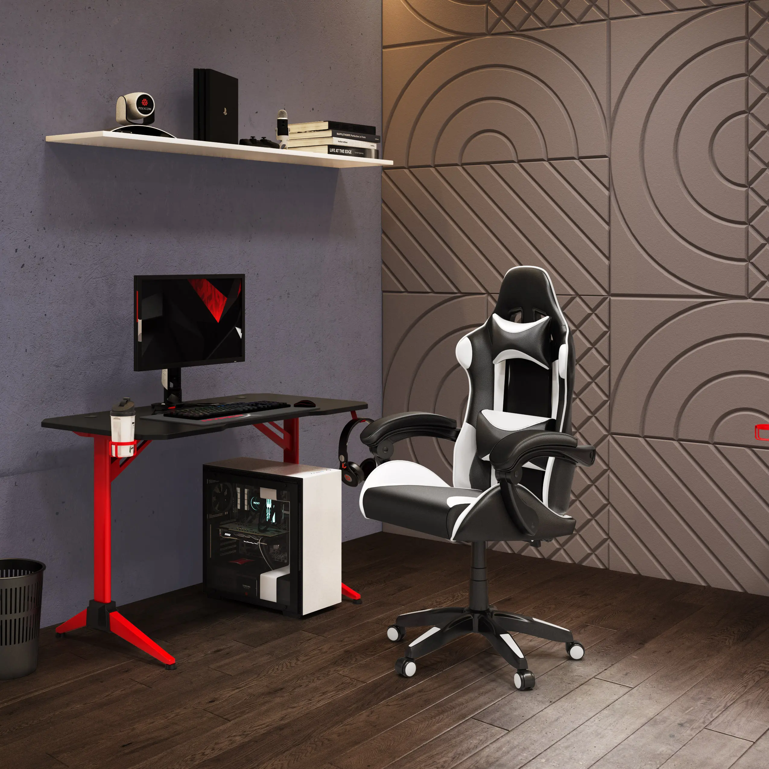 Photos - Computer Chair CorLiving Ravagers Black and White Gaming Chair LGY-700-G 
