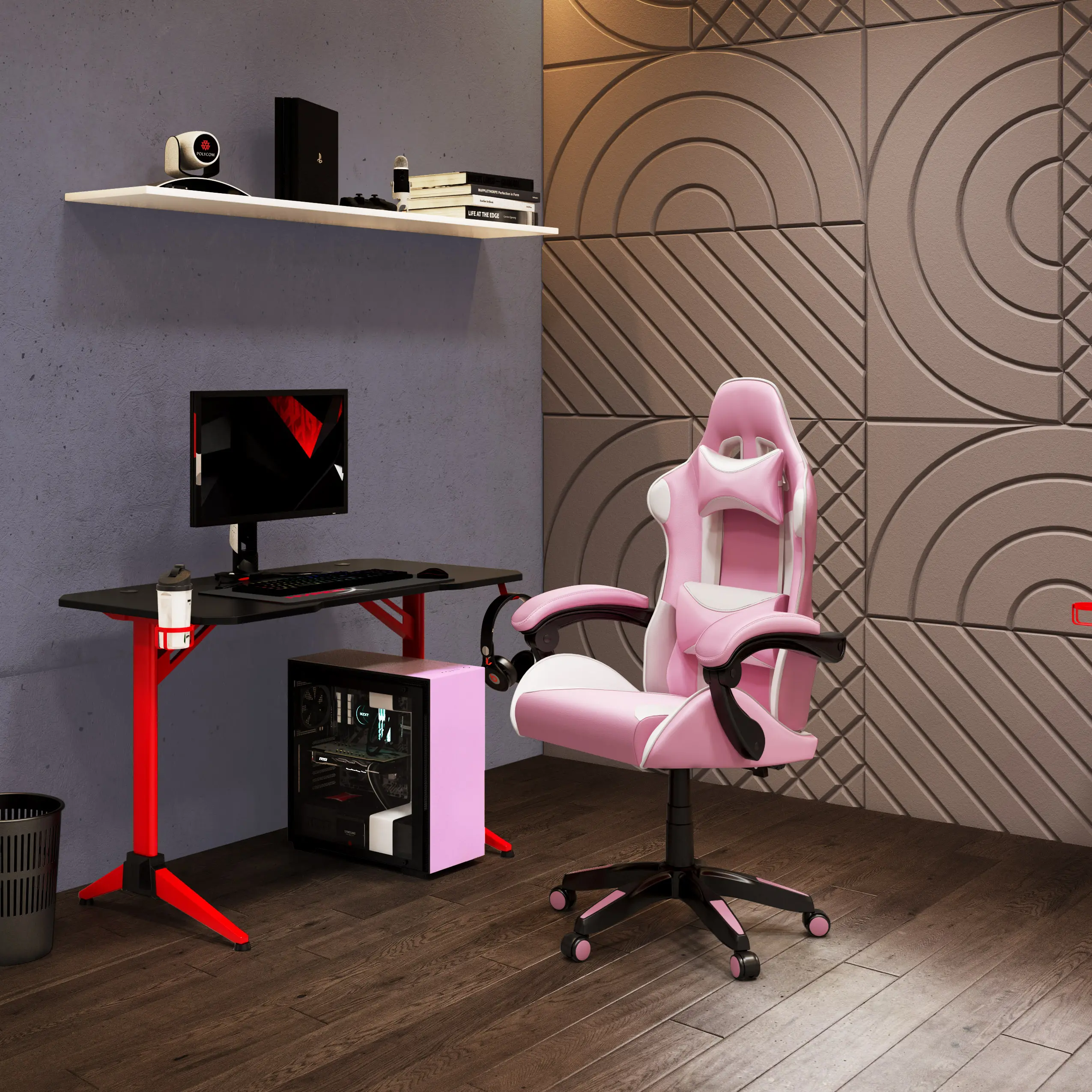 LGY-707-G Ravagers Pink and White Gaming Chair sku LGY-707-G